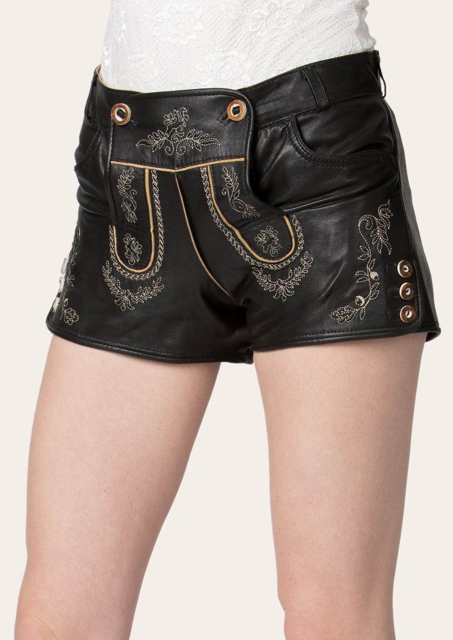 Damen Lederhose aus Wildleder mit Trachtenstickerei - Lederhose Herren