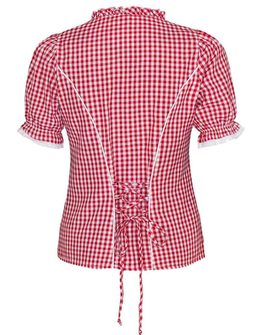 Women’s Oktoberfest shirt back, red-and-white gingham, short sleeves, lace-up tie