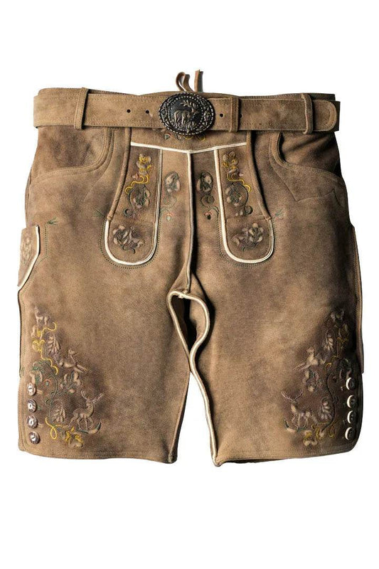 Männer Kurz Trachtenhose im Heimatstil mit Stickverzierung - Lederhose Herren
