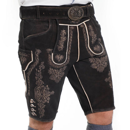 Bayerische Herren Lederhose kurz mit edlem Trägerdesign - Lederhose Herren
