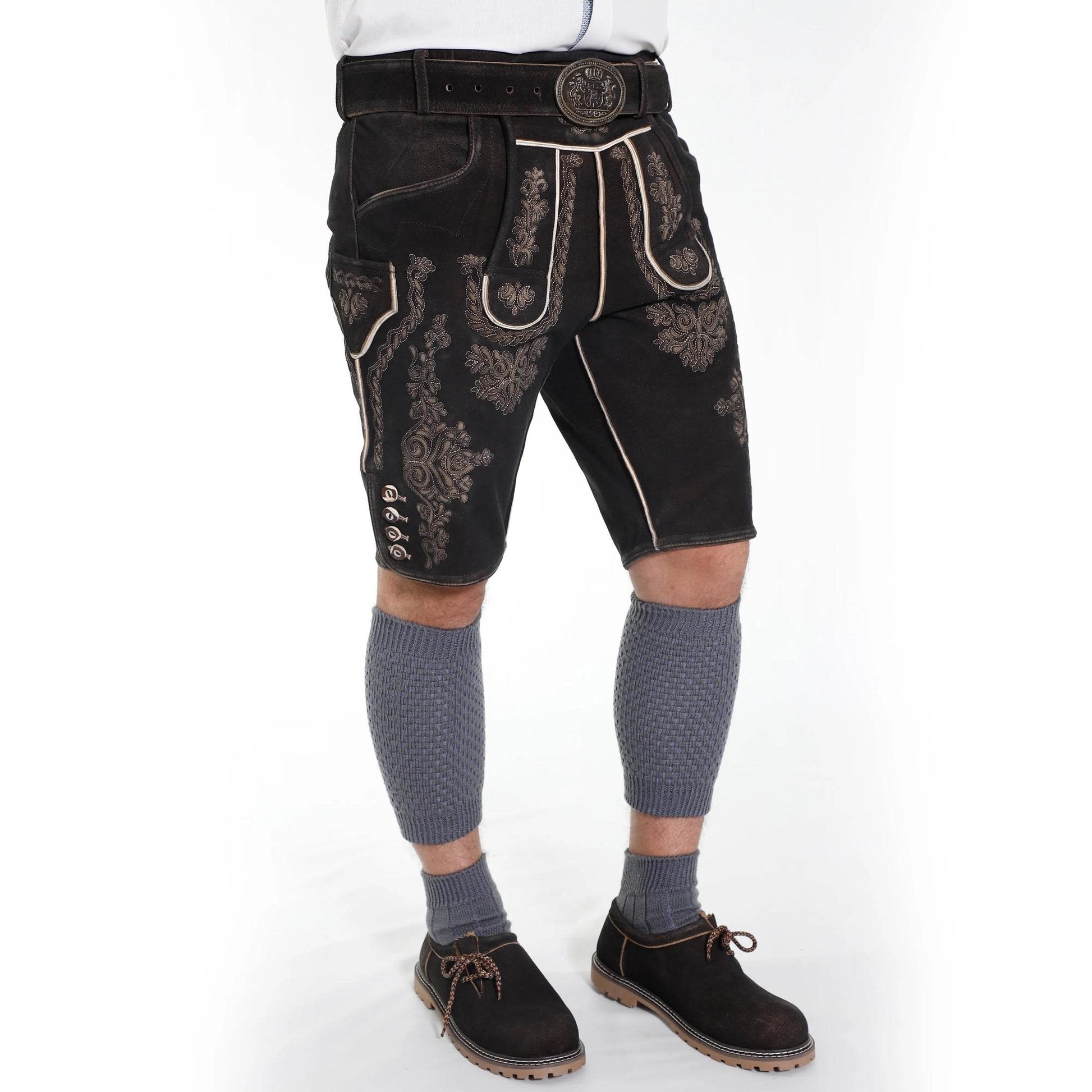 Bayerische Herren Lederhose kurz mit edlem Trägerdesign - Lederhose Herren