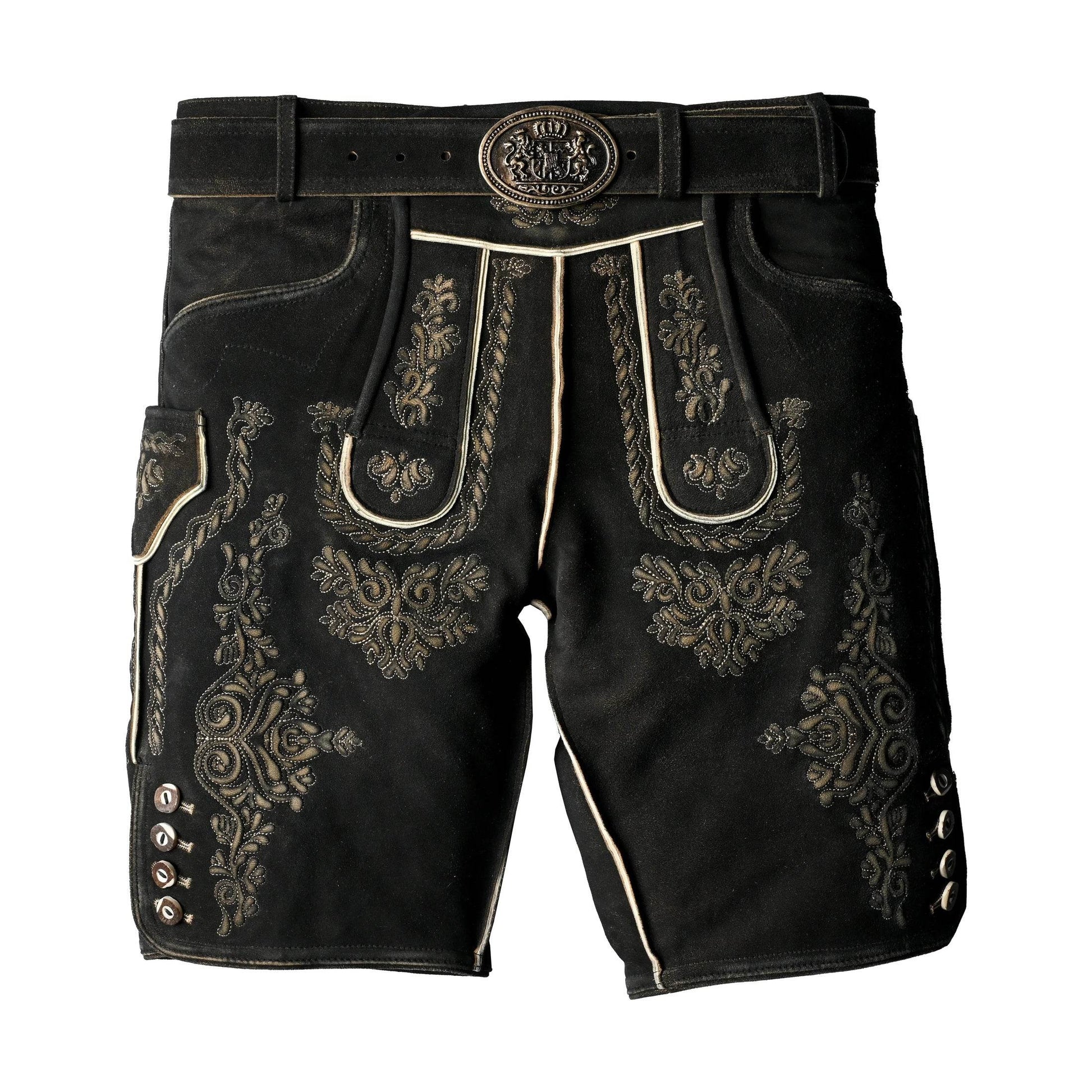 Bayerische Herren Lederhose kurz mit edlem Trägerdesign - Lederhose Herren