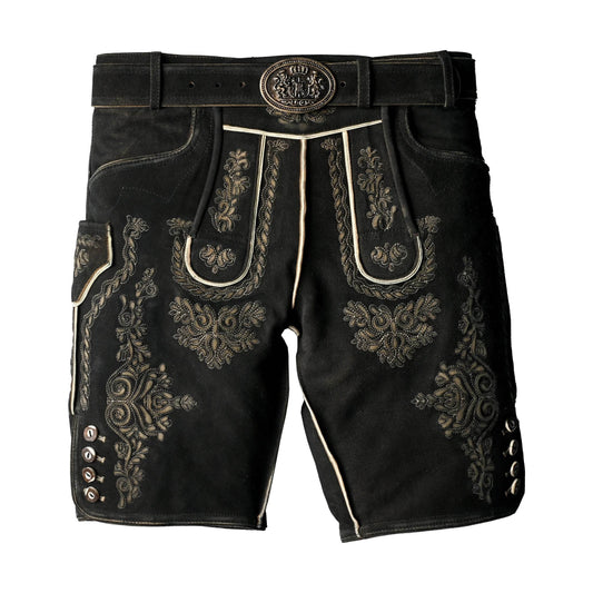 Bayerische Herren Lederhose kurz mit edlem Trägerdesign - Lederhose Herren