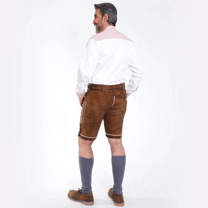 Männer Lederhose kurz mit gesticktem Hirschsymbol - Lederhose Herren