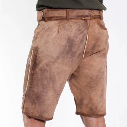Kurze Lederhose Herren Tracht mit Latz und klassischer Stickerei - Lederhose Herren