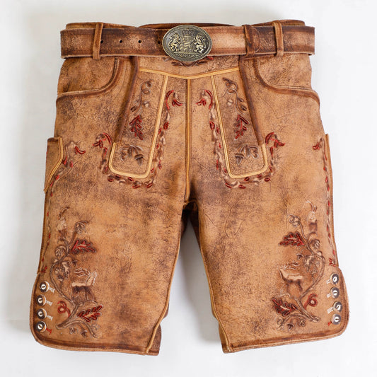 Bayerische KurzTrachtenhose Herren mit Latz und Ziernaht - Lederhose Herren
