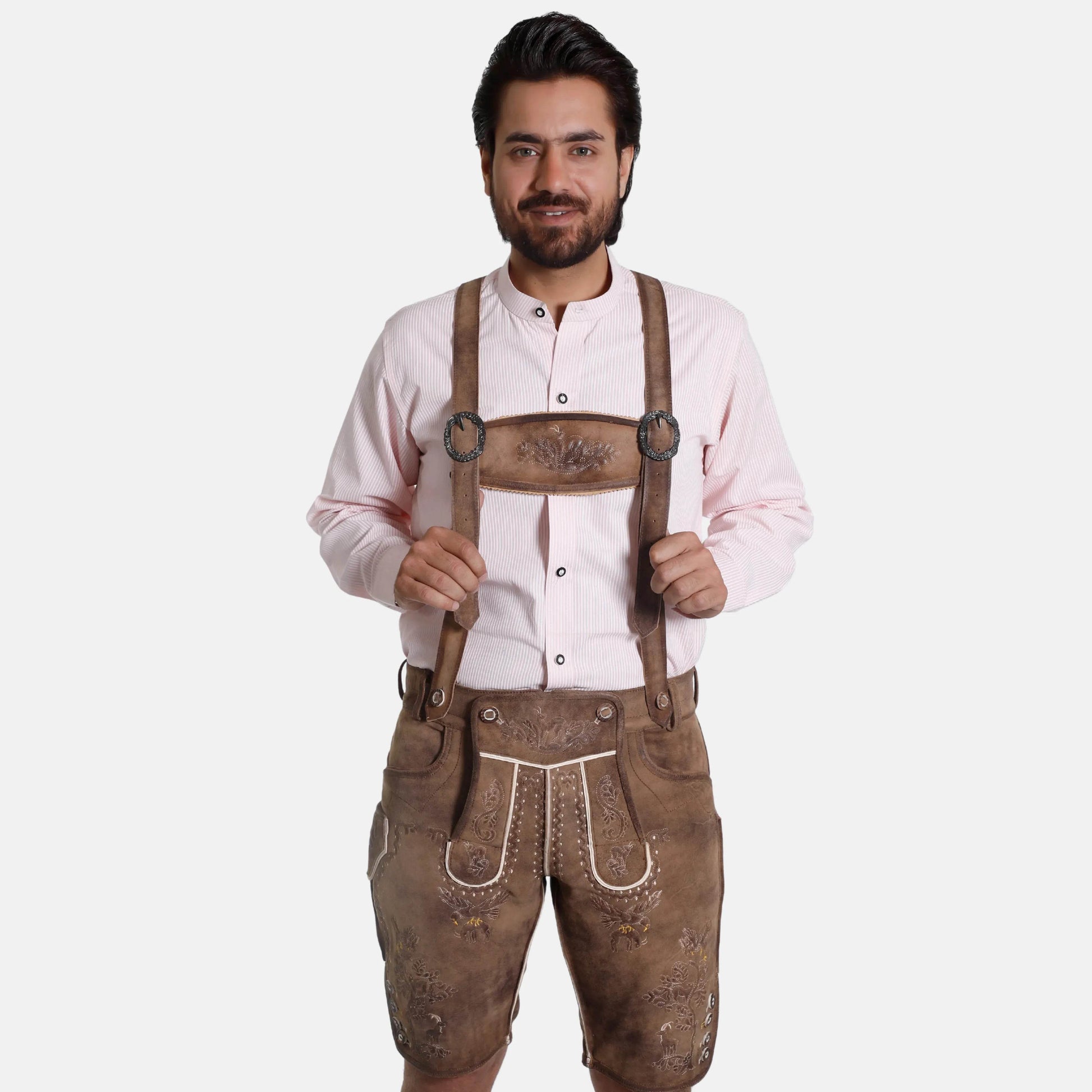 Lederhosen Hosenträger aus echtem Rindsleder im traditionellen Stil - Lederhose Herren