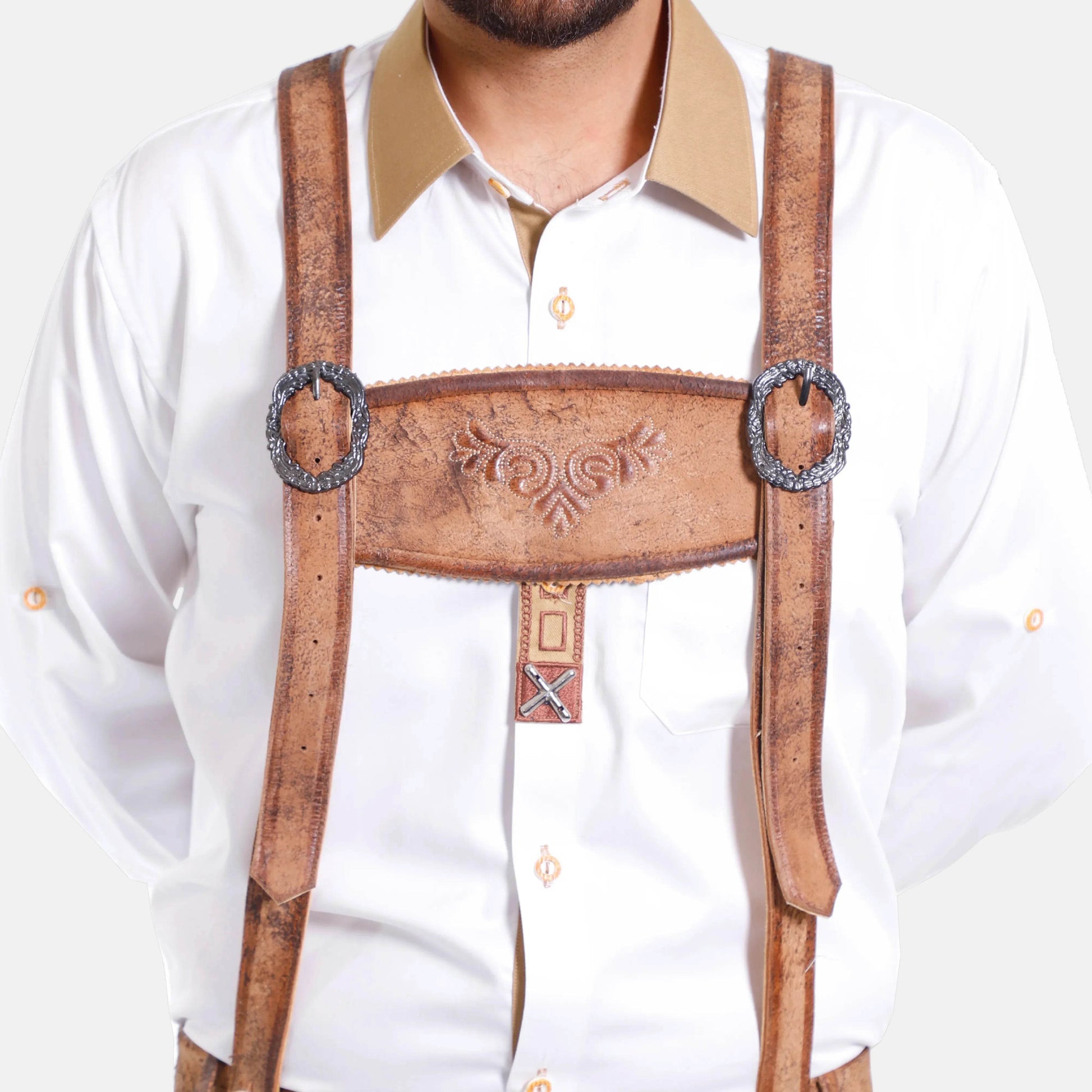 Klassische Hosenträger für Lederhosen aus robustem Naturleder gefertigt - Lederhose Herren