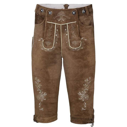 Edle Herren Trachtenhose mit Schnalle und Latzakzenten - Lederhose Herren