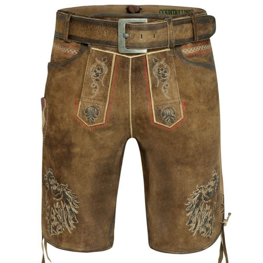 Herren Lederhose echt Leder mit Zierschnallen robust - Lederhose Herren