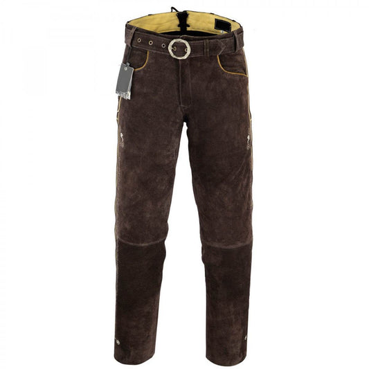 Herren Trachtenlederhose kurz mit Stickerei und Trägern - Lederhose Herren