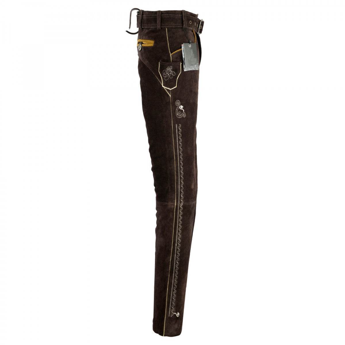 Herren Trachtenlederhose kurz mit Stickerei und Trägern - Lederhose Herren