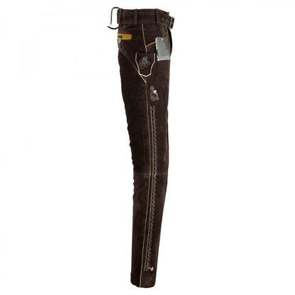 Herren Trachtenlederhose kurz mit Stickerei und Trägern - Lederhose Herren