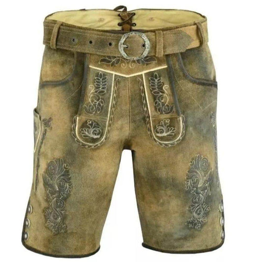 Männer Lederhose Tracht braun mit geschnürtem Beinbund - Lederhose Herren