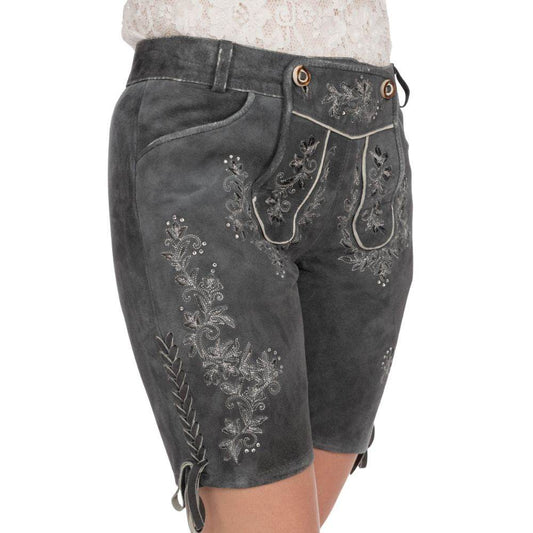Oktoberfest Lederhose Damen kurz in Braun mit Stickerei - Lederhose Herren
