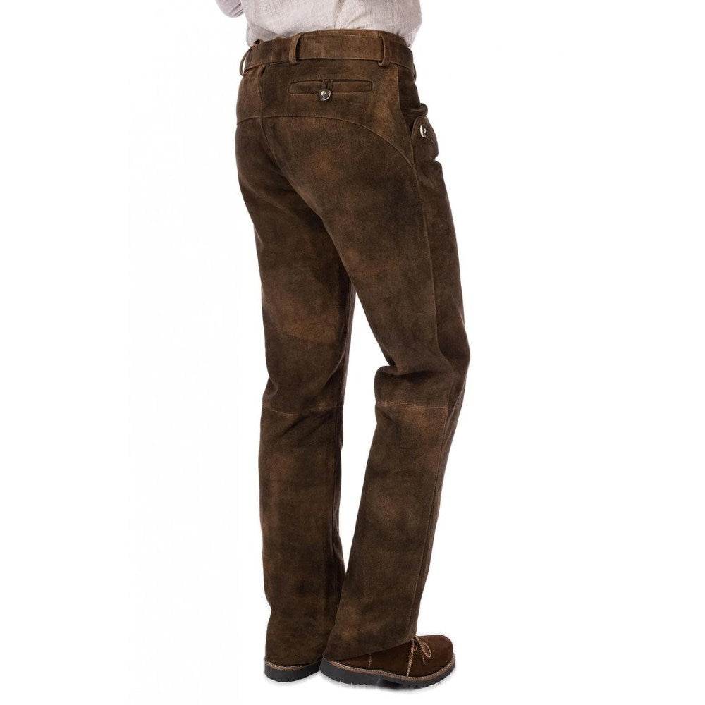 Herren Lederhose Tracht mit Hirschstickerei und Beinschnürung - Lederhose Herren