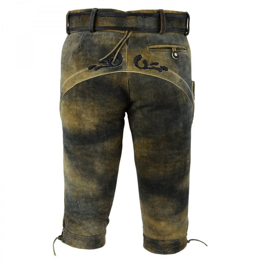 Men's lederhosen in dark olive-brown with back pocket and decorative cord detail