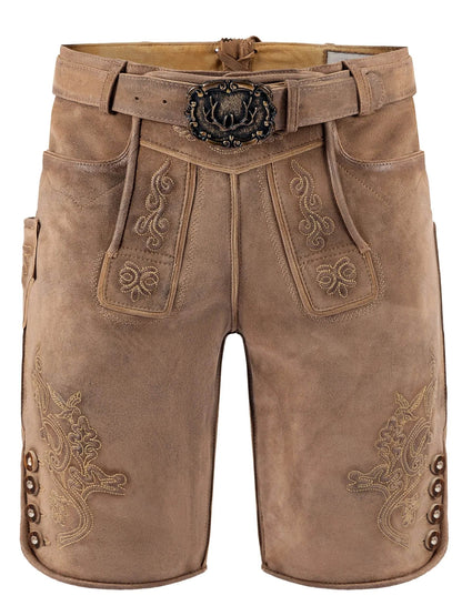 Herren Lederhosn bayerisch mit Latz und Edelweiß Zier - Lederhose Herren