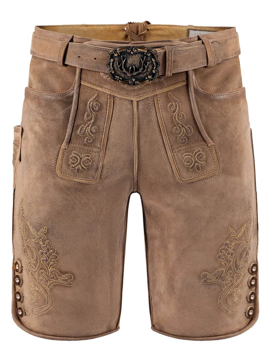 Herren Lederhosn bayerisch mit Latz und Edelweiß Zier - Lederhose Herren