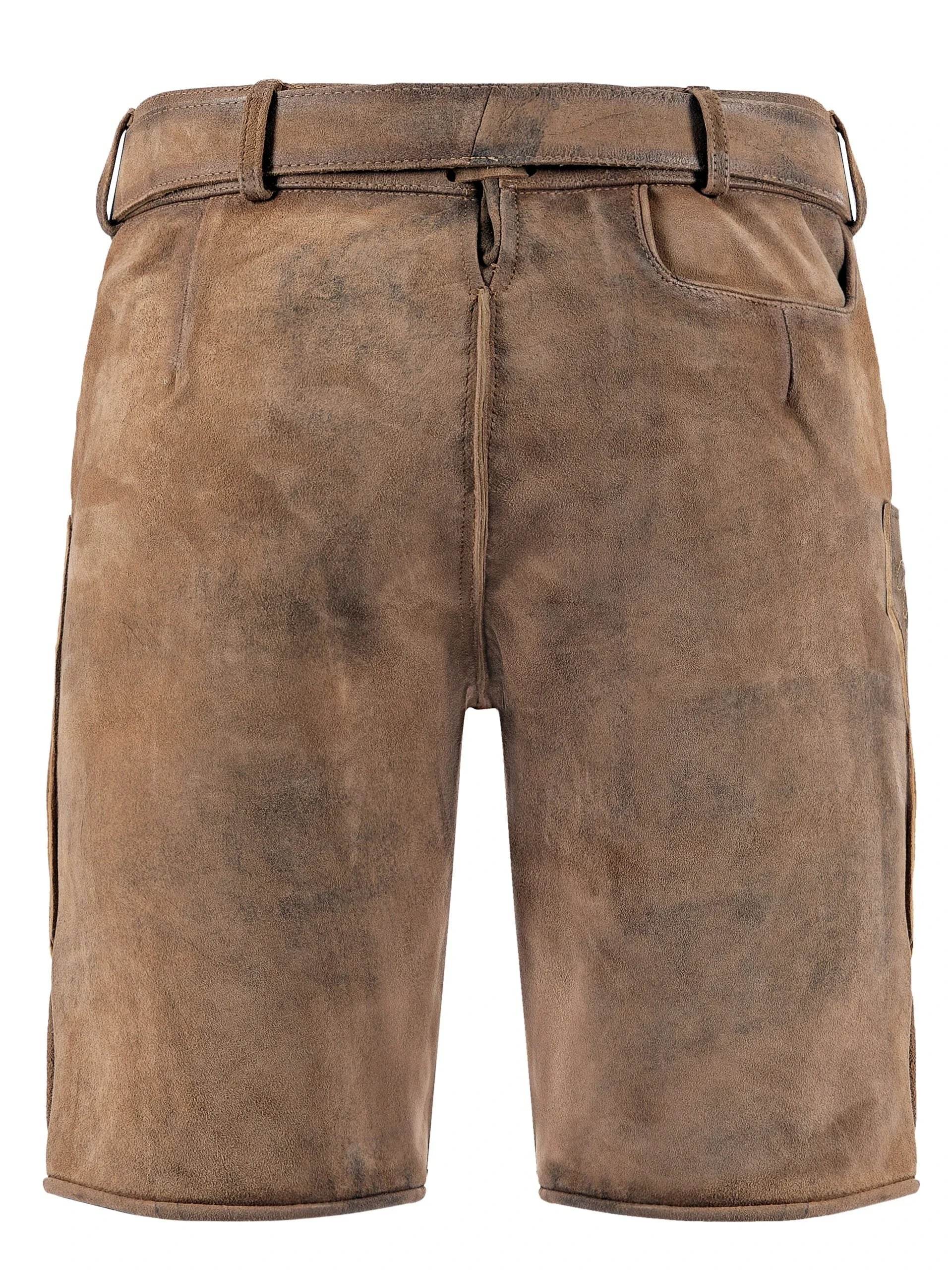 Herren Lederhosn bayerisch mit Latz und Edelweiß Zier - Lederhose Herren
