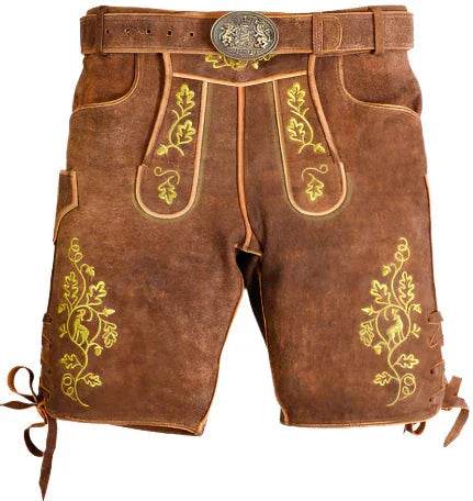 Trachtenhose Kurz Herren mit bayerischer Hirschstickerei - Lederhose Herren