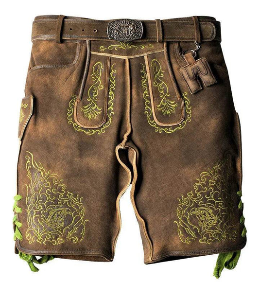 Bayerische Kurz Männerhose mit Trachtenknöpfen und Latz - Lederhose Herren