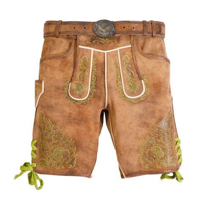 Zünftige Männer Kurz Lederhose mit Alpenstickerei edel - Lederhose Herren