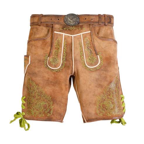 Zünftige Männer Kurz Lederhose mit Alpenstickerei edel - Lederhose Herren