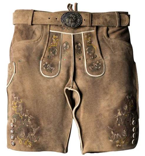 Edle Kurz Hirschlederhose Herren mit Trachtenakzenten - Lederhose Herren