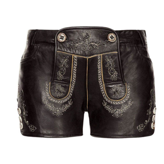 Dunkelbraune Damen Trachtenhose kurz aus echtem Wildleder - Lederhose Herren