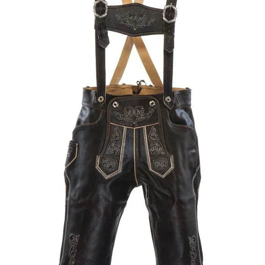 Kurzlederhose Herren rustikal mit traditionellen Nähten - Lederhose Herren