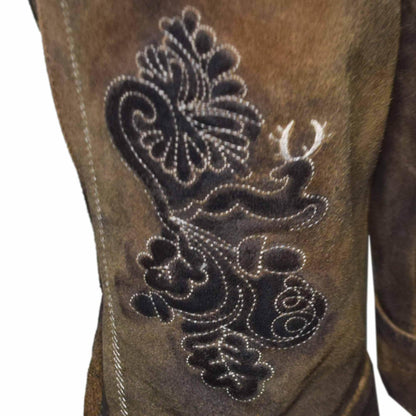 Zünftige Trachten-Bundhose für Herren mit Hirschstickerei - Lederhose Herren