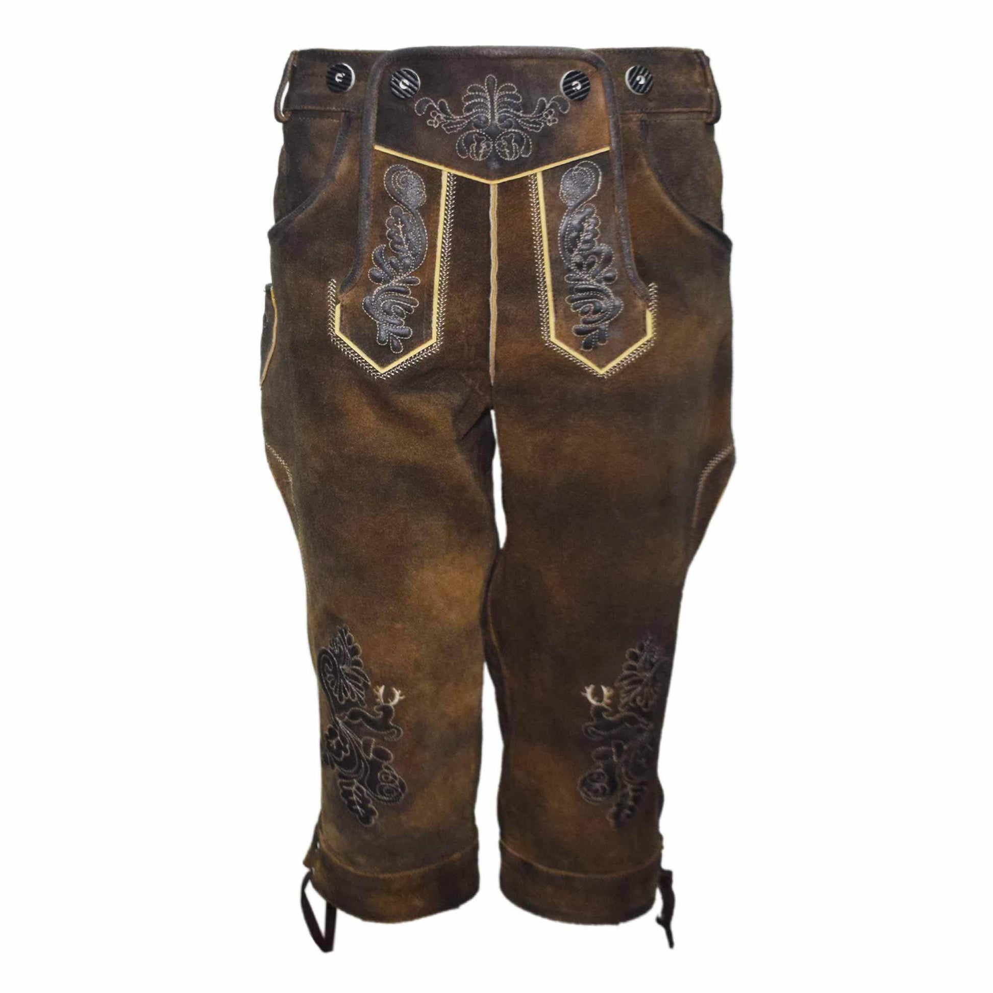 Zünftige Trachten-Bundhose für Herren mit Hirschstickerei - Lederhose Herren