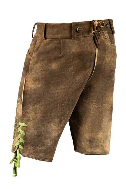 Bayerische Kurz Männerhose mit Trachtenknöpfen und Latz - Lederhose Herren