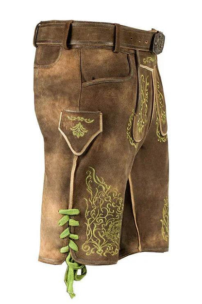 Bayerische Kurz Männerhose mit Trachtenknöpfen und Latz - Lederhose Herren