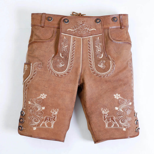 Männer Kurz Lederhose für Oktoberfest und Bergfeste ideal - Lederhose Herren