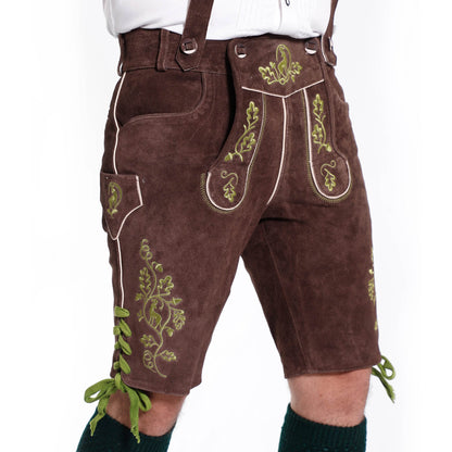Männer Kurze Lederhose mit floralen Nähten im Alpen-Stil Design - Lederhose Herren
