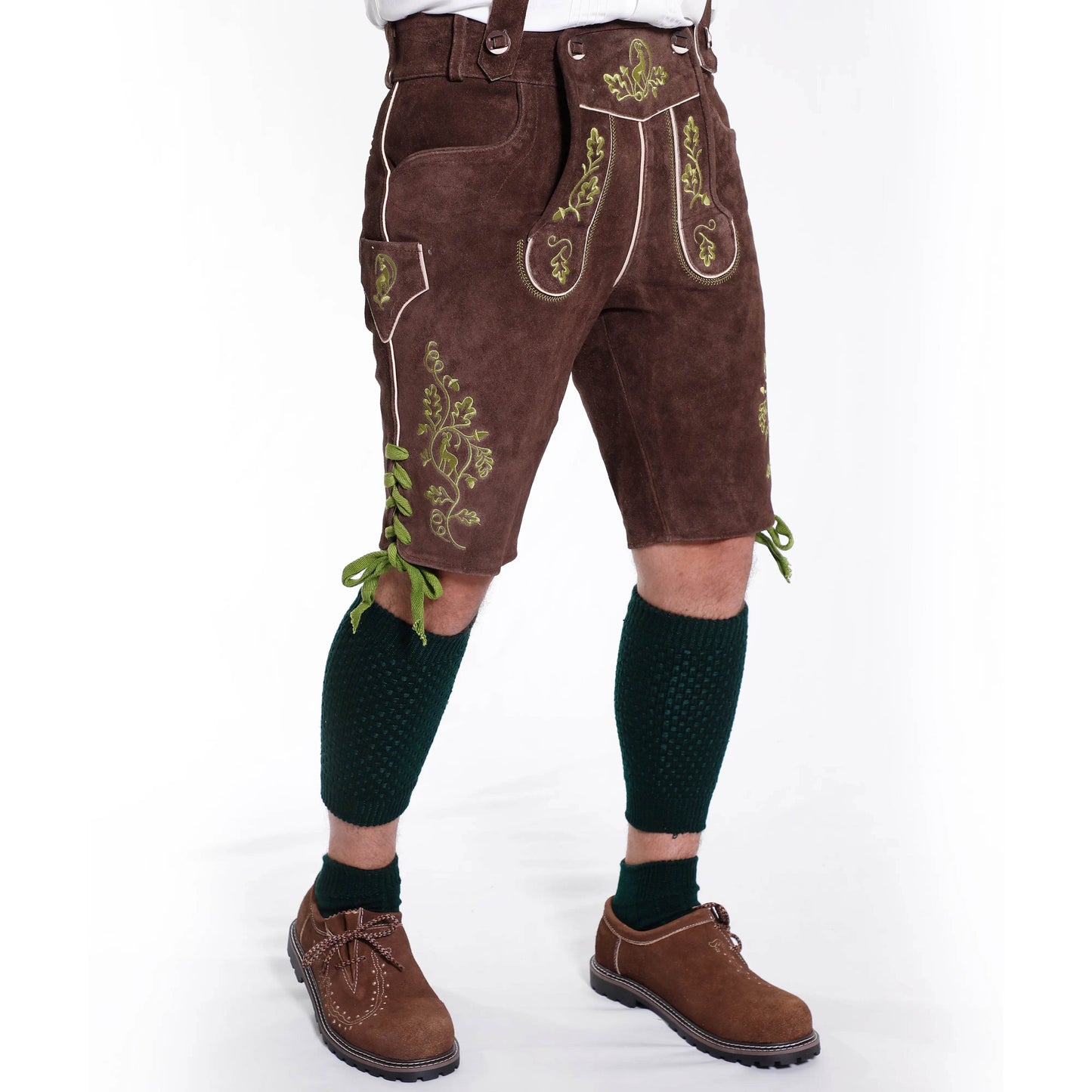Männer Kurze Lederhose mit floralen Nähten im Alpen-Stil Design - Lederhose Herren