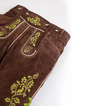 Männer Kurze Lederhose mit floralen Nähten im Alpen-Stil Design - Lederhose Herren