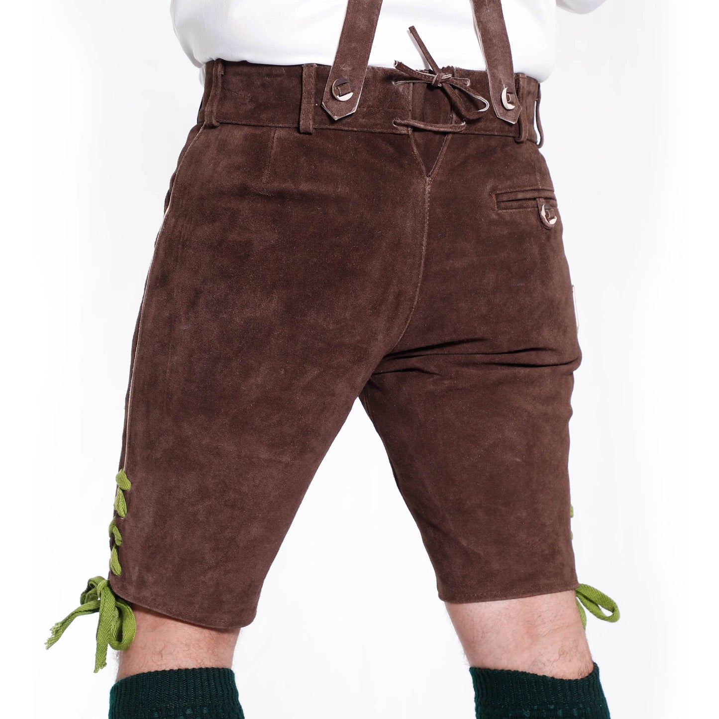 Männer Kurze Lederhose mit floralen Nähten im Alpen-Stil Design - Lederhose Herren