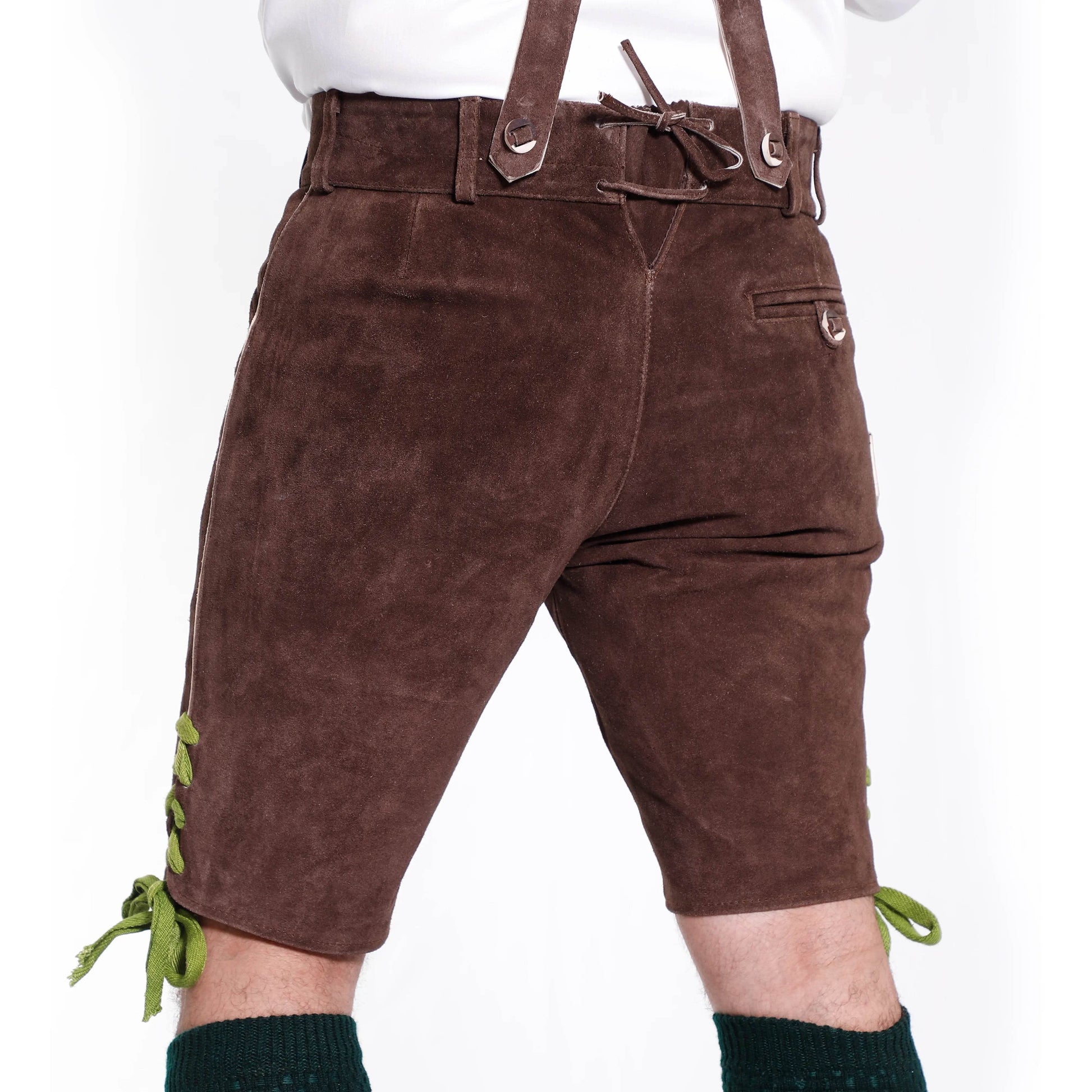 Männer Kurze Lederhose mit floralen Nähten im Alpen-Stil Design - Lederhose Herren