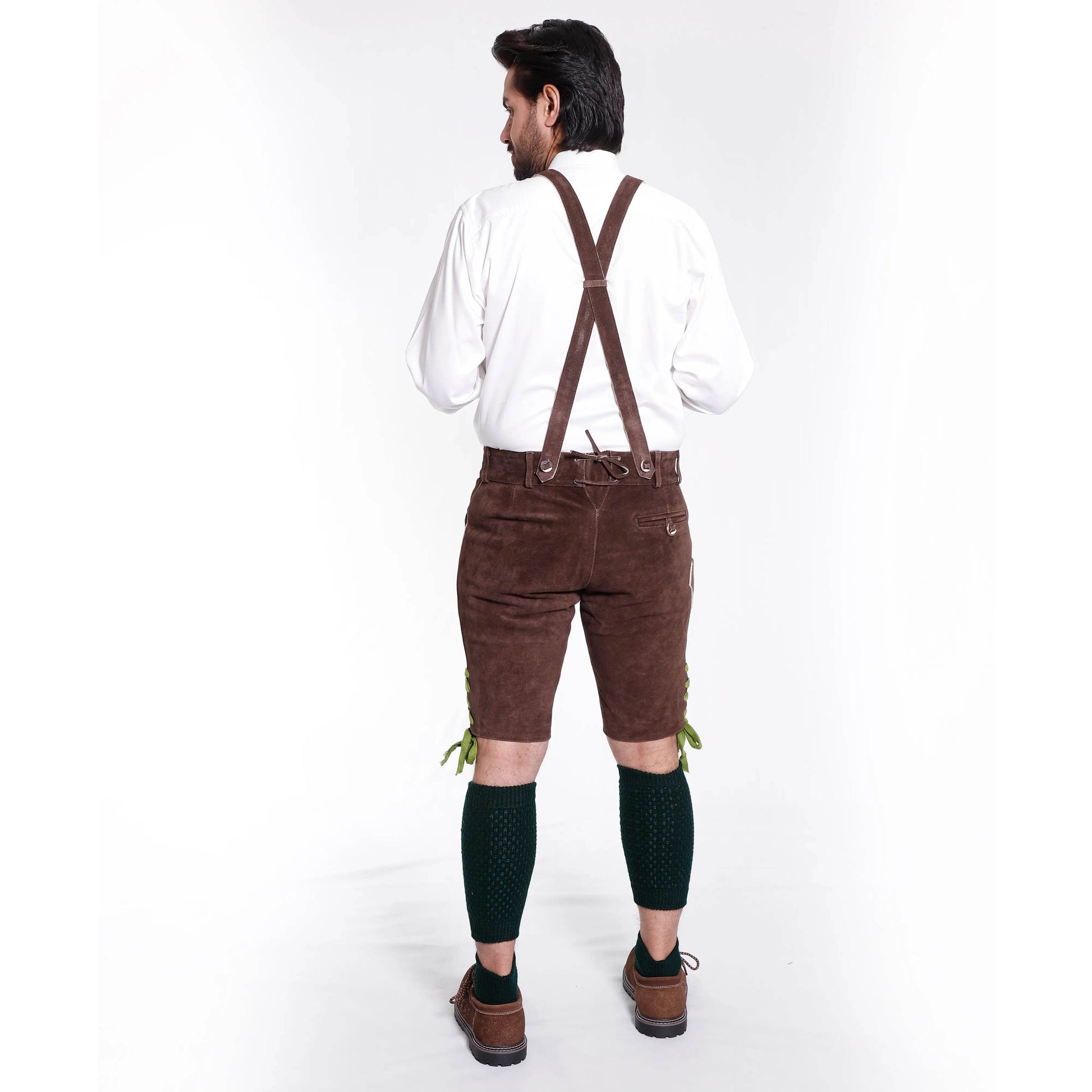 Männer Kurze Lederhose mit floralen Nähten im Alpen-Stil Design - Lederhose Herren