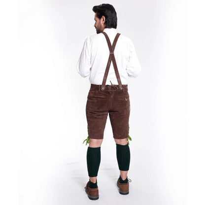 Männer Kurze Lederhose mit floralen Nähten im Alpen-Stil Design - Lederhose Herren