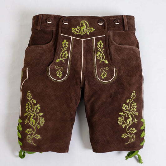 Männer Kurze Lederhose mit floralen Nähten im Alpen-Stil Design - Lederhose Herren