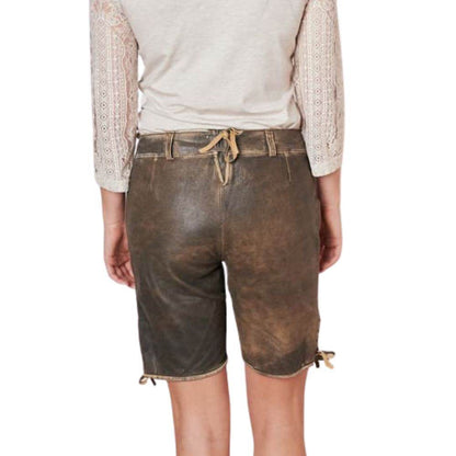 Bayerische Damen Lederhose kurz dunkelbraun mit Ziernähten - Lederhose Herren