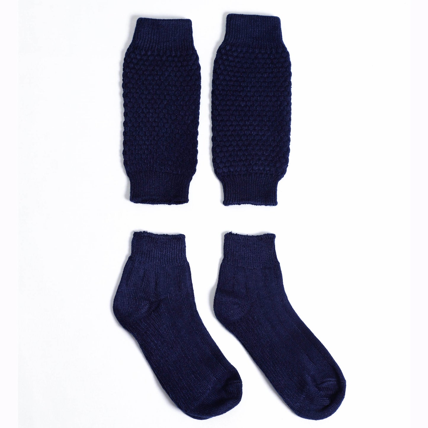 Men's dark blue ribbed dress socks set, high cuff, knit texture, two pairs view