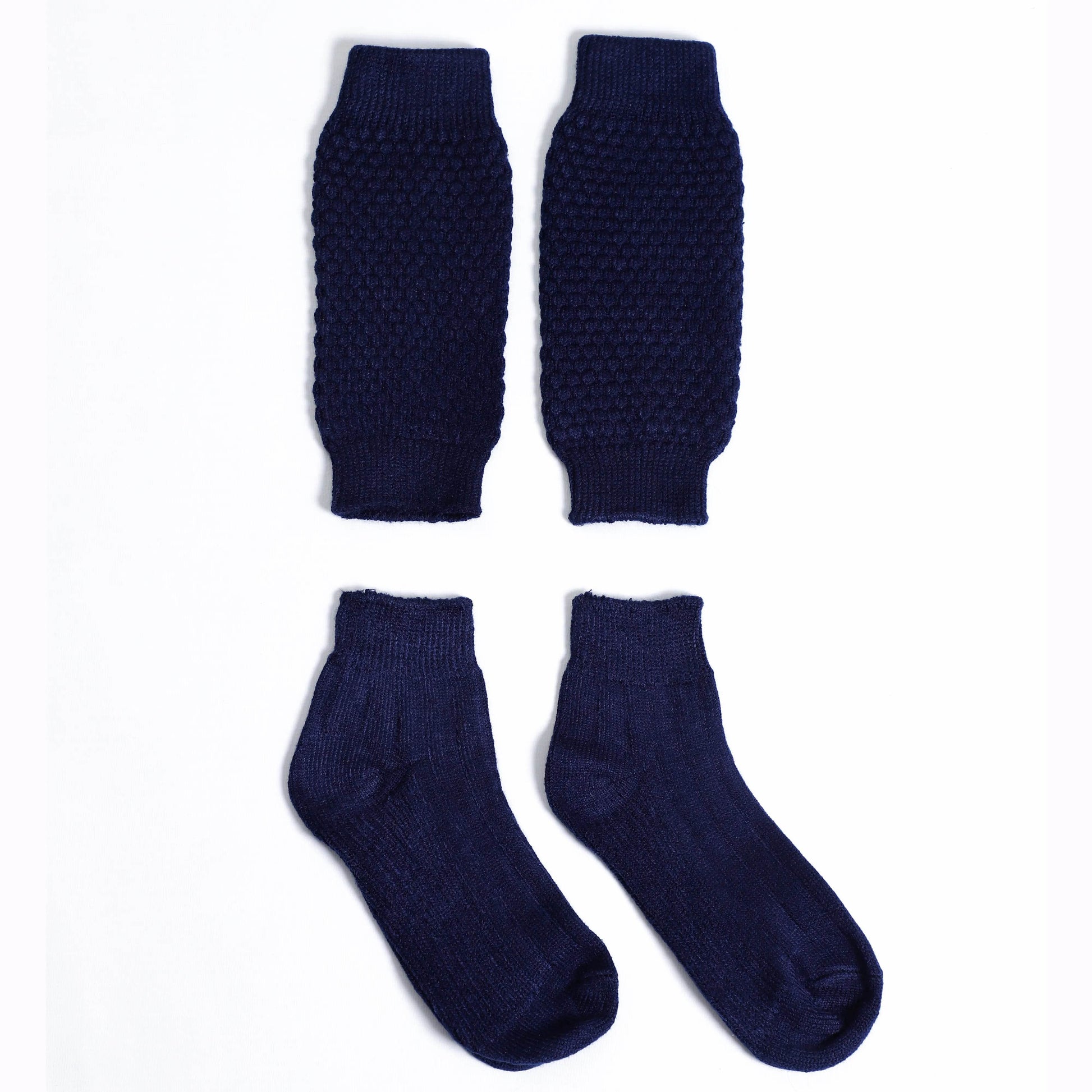 Men's dark blue ribbed dress socks set, high cuff, knit texture, two pairs view