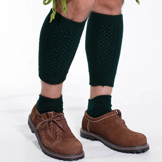 Mid-calf dark teal wool socks for men, textured knit and ribbed cuff on legs