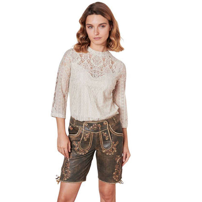Bayerische Damen Lederhose kurz dunkelbraun mit Ziernähten - Lederhose Herren