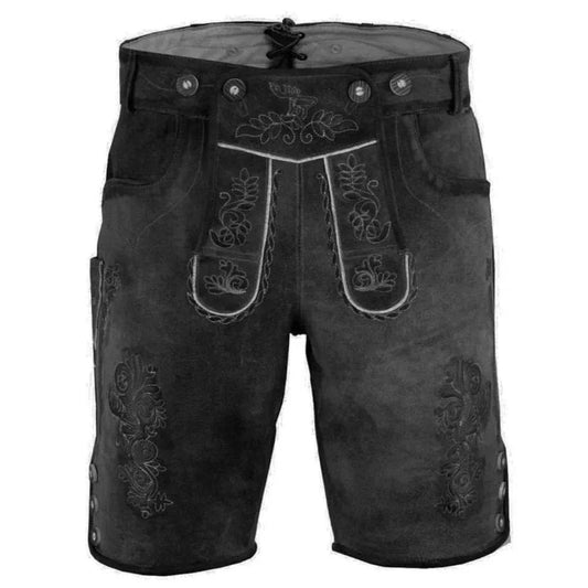 Männer Lederhose kurz mit Edelweiß und Trachtenzier - Lederhose Herren